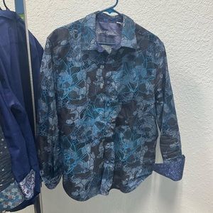 Robert Graham Blue Floral Long Sleeve Button Up Shirt, size XL